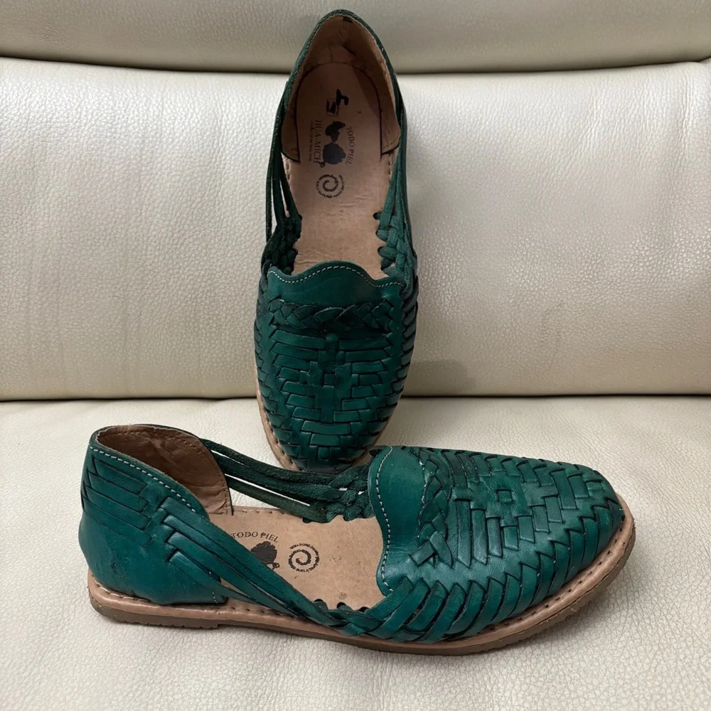 Rare Women's Leather Slip-On Huarache Mexican Sandals - Picture 2 of 16